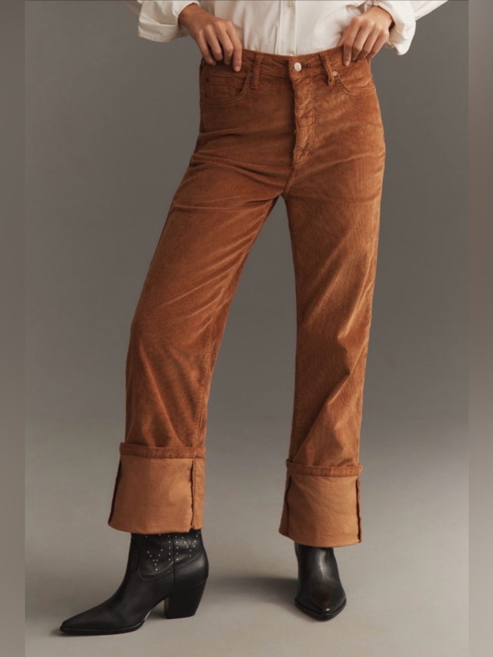 Pilcro The Scotty Cuffed High-Rise Straight-Leg Corduroys In Brown Size 26 NWT - Picture 11 of 13